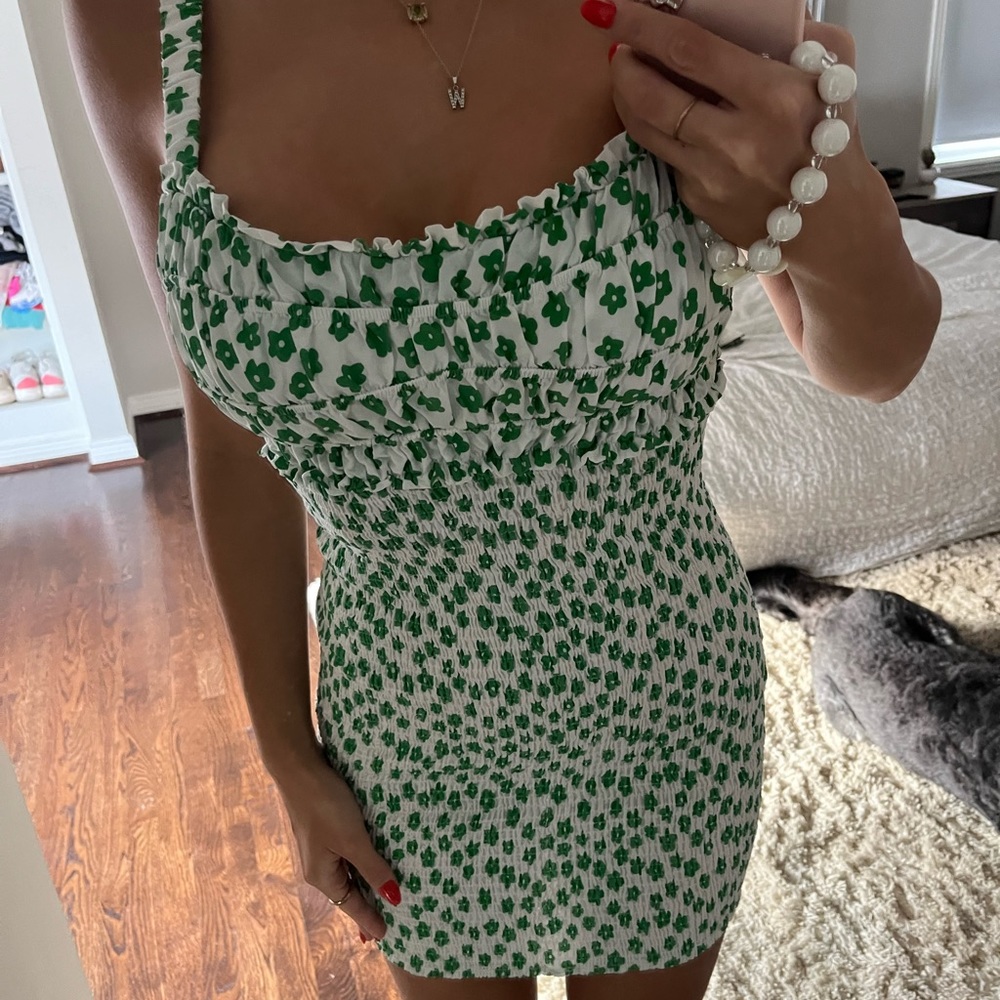 Cotton Candy LA white and green floral mini dress